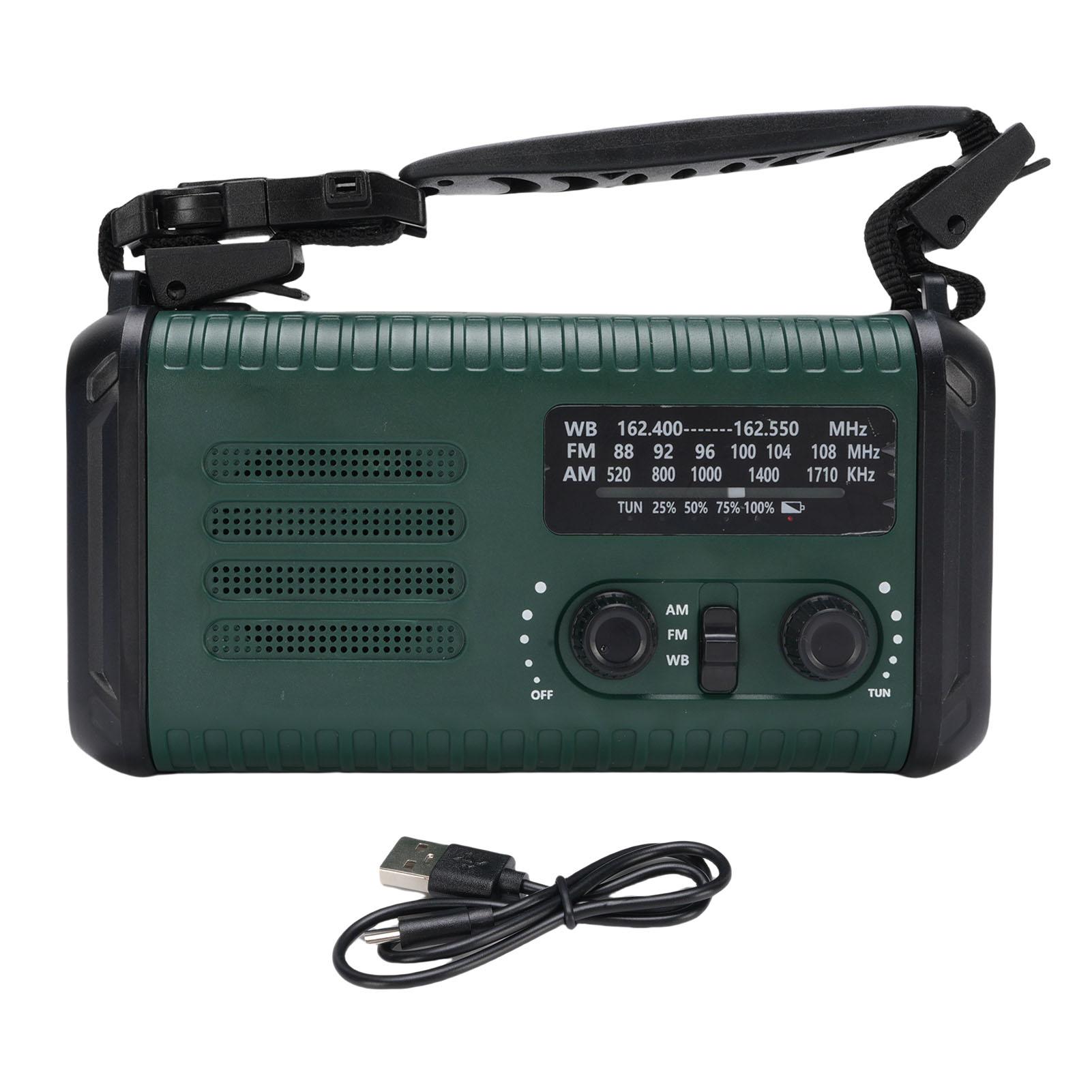 

Hand Crank Emergency Radio Outdoor Battery Solar Powered AM FM Wide Band Radio with LED Flashlight SOS Compass Phone Charger зелений