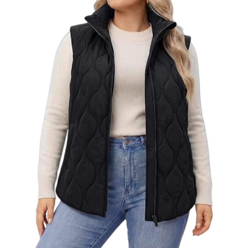 Gilet trapuntato imbottito da donna senza maniche con colletto alto e zip per autunno inverno