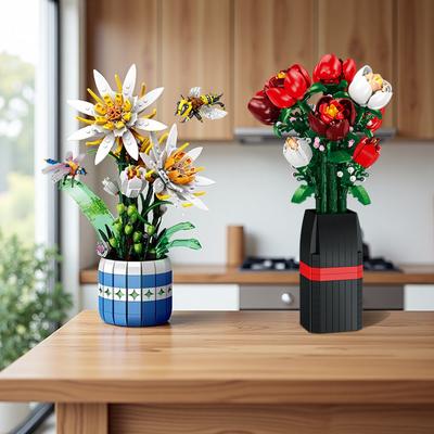 Giocattolo a Blocchi da Costruzione 3D Creativo con Epiphyllum in Vaso - Fioritura Vivace Simulativa, Progetto Fai-da-Te Rilassante, Ideale per Regalo