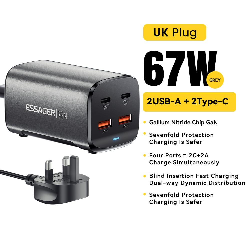 67W USB C GaN Lader Desktop Quick Charge 4.0 QC 3.0 PD Type C Hurtiglading For MacBook Samsung POPC iPhone 15 bærbar PC