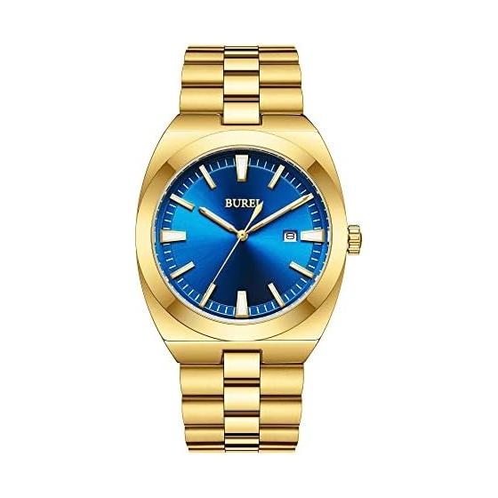 BUREI Watch Men s Analog Quartz Gold Waterproof Date Arm Watch Large Dial Popular Stylish Gentleman Men s Business Casual Luminous Watch Gold Watch