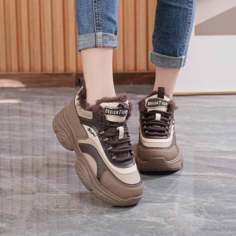 New winter velvet cotton shoes sports shoes casual thick-soled heightening dad shoes non-slip EP