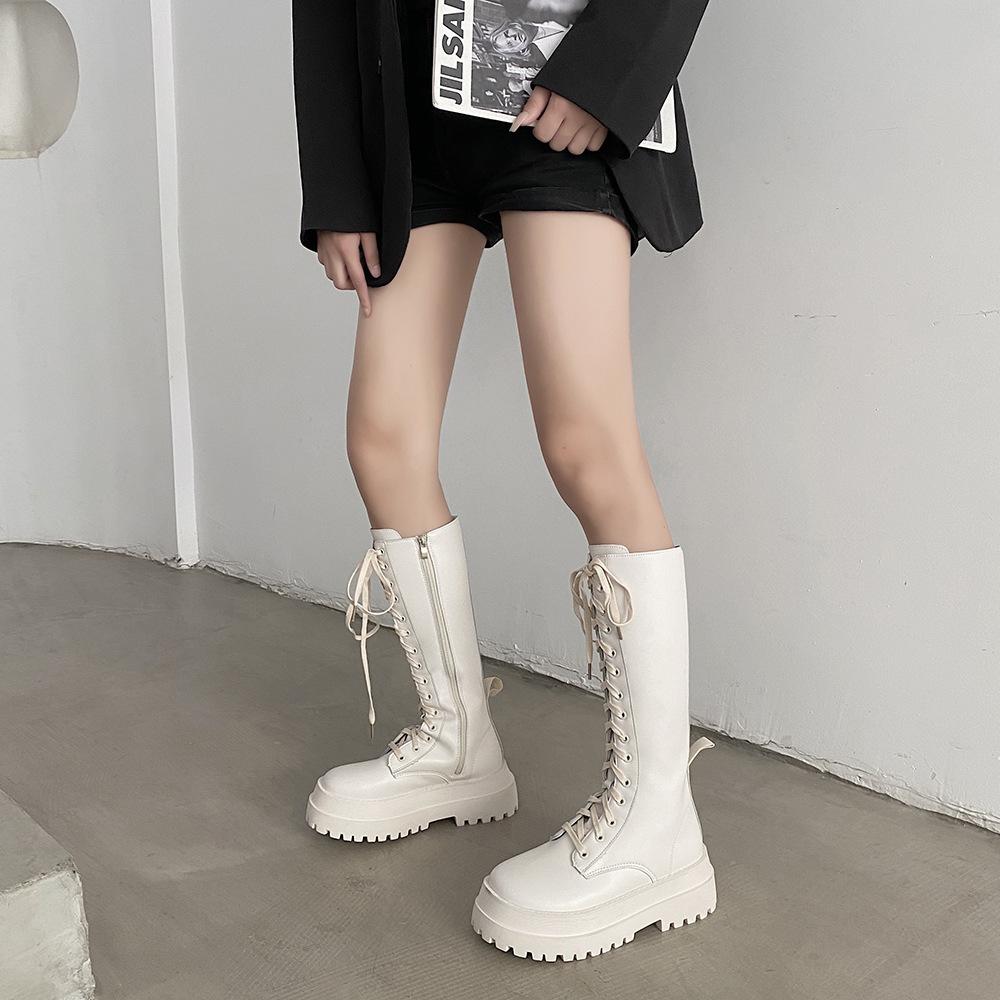 ins Korean version of Martin boots thick-soled thin lace-up high boots long knight boots women's 2021 spring new boots