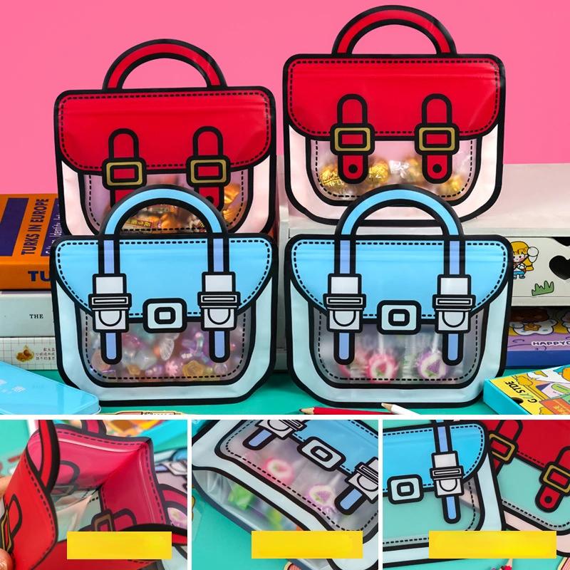 50/40/30 Stück Kreative Geschenkverpackungsbeutel Cartoon-Schultaschenform Süßigkeiten-Snack Selbstversiegelnde Beutel für Kindergeburtstagsparty-Dekorationen