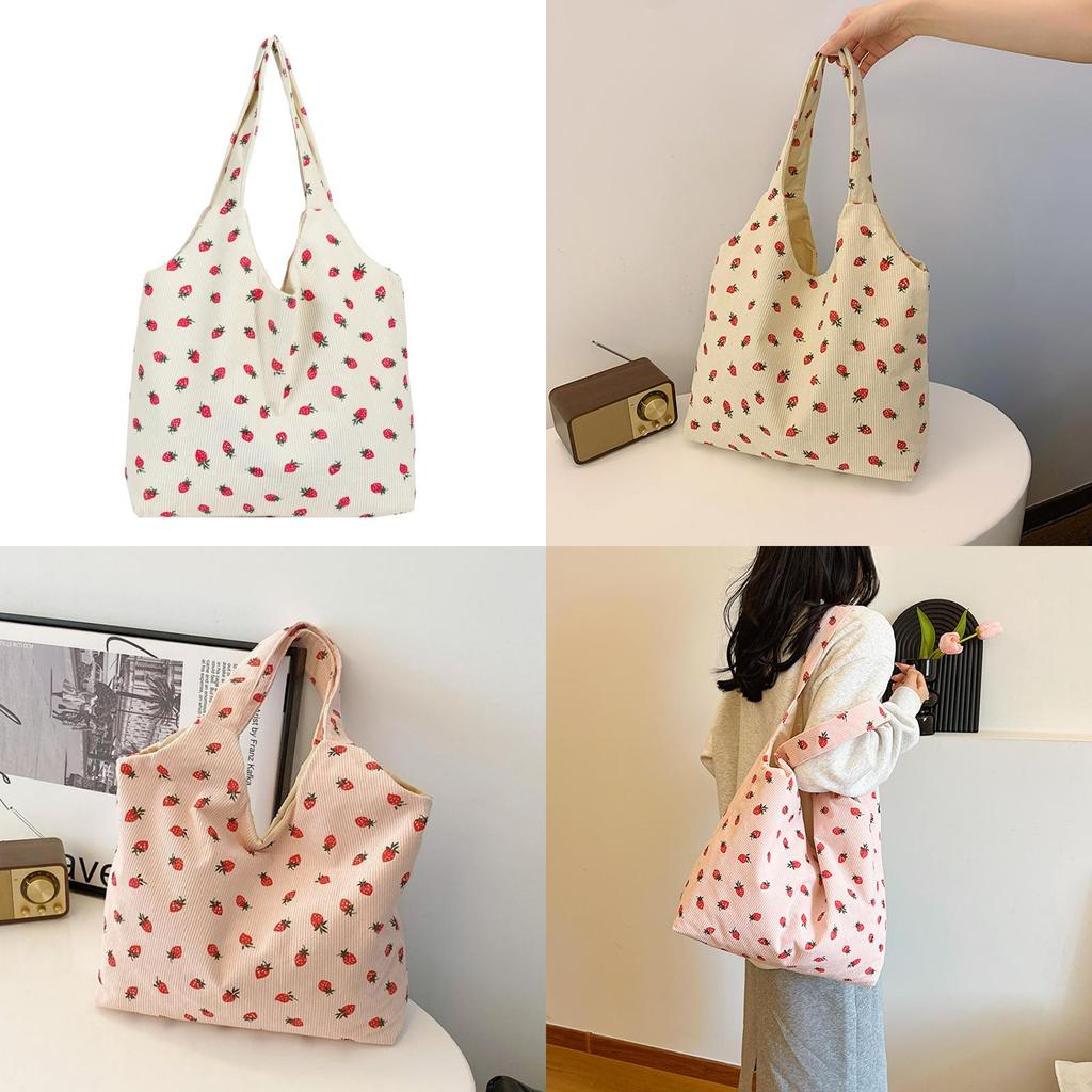 Trendy 2024 Canvas Strawberry Tote Bag Fashionable Soft Shoulder Bag For Women