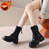 Leather Platform Women's Half High Boots Autumn Winter Round Toe Ladies Mid Calf Shoes New In Gothic Work Gyaru Trend 2025 Boot