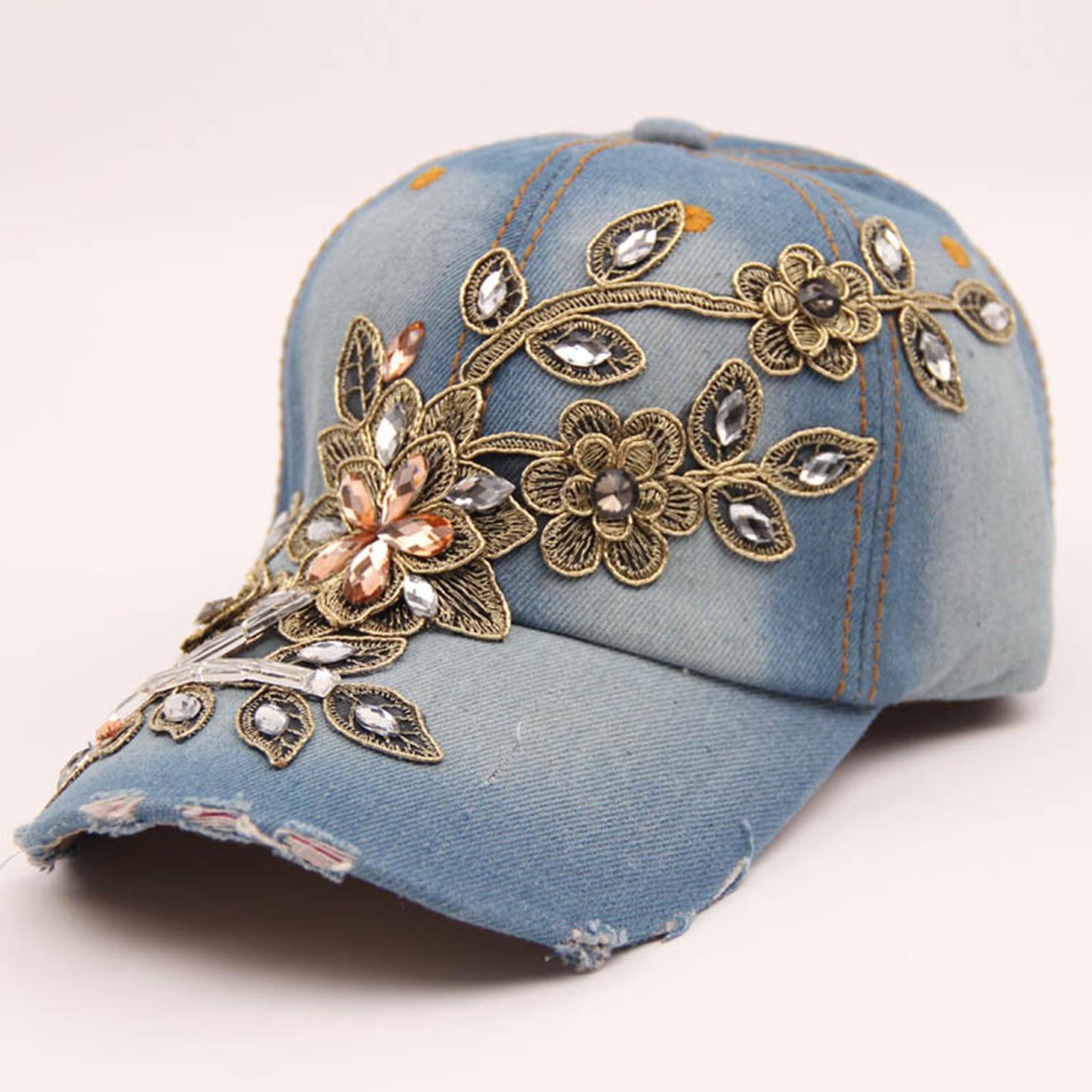 

Джинсовая бейсболка Farfi с цветочным тиснением и стразами, летняя модная женская джинсовая кепка One Size