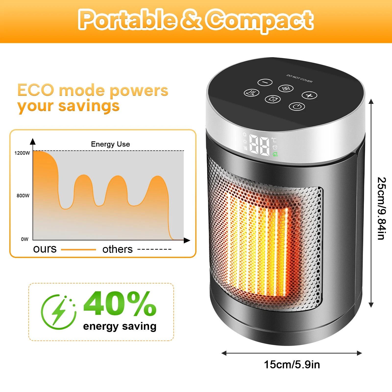 Portable Electric Smart Desktop Heater Table Mini Warmer With Thermostat Remote12H Timer For Home Bedroom Office Heating Fans nero