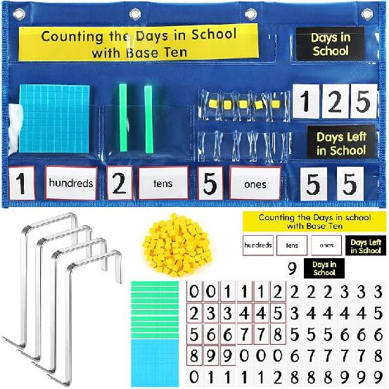 Back to School Counting The Days with Base Ten Pocket Chart Place Value Chart Counting Caddie Pocket Chart for Classroom Bulletin Board School Home