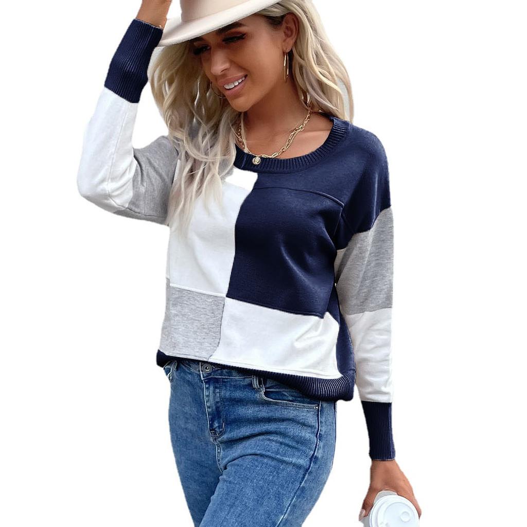 Women's Crew Neck Sweater, Color-Block