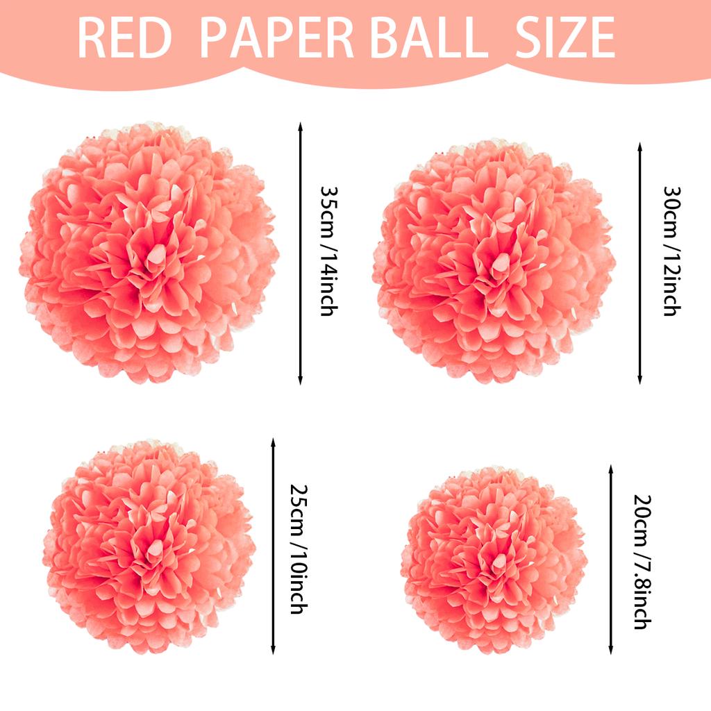 1pcs Set 7.8inch Red Paper For Birthday Party Flower Balls Paper Pom Pom Paper Paper Flowers Decorations Hanging Flowers