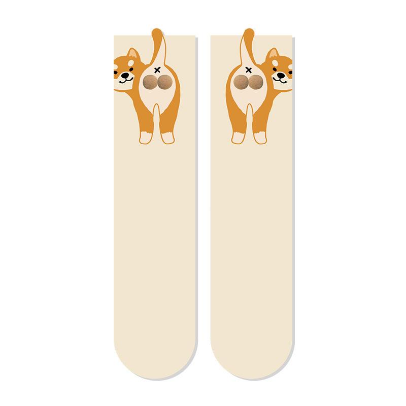 

Creative Fun Cartoon Dog Tinkerbell Egg Socks Female Summer Outside Cotton Solid Color Mid-Tube Socks Novelty Animal Socks