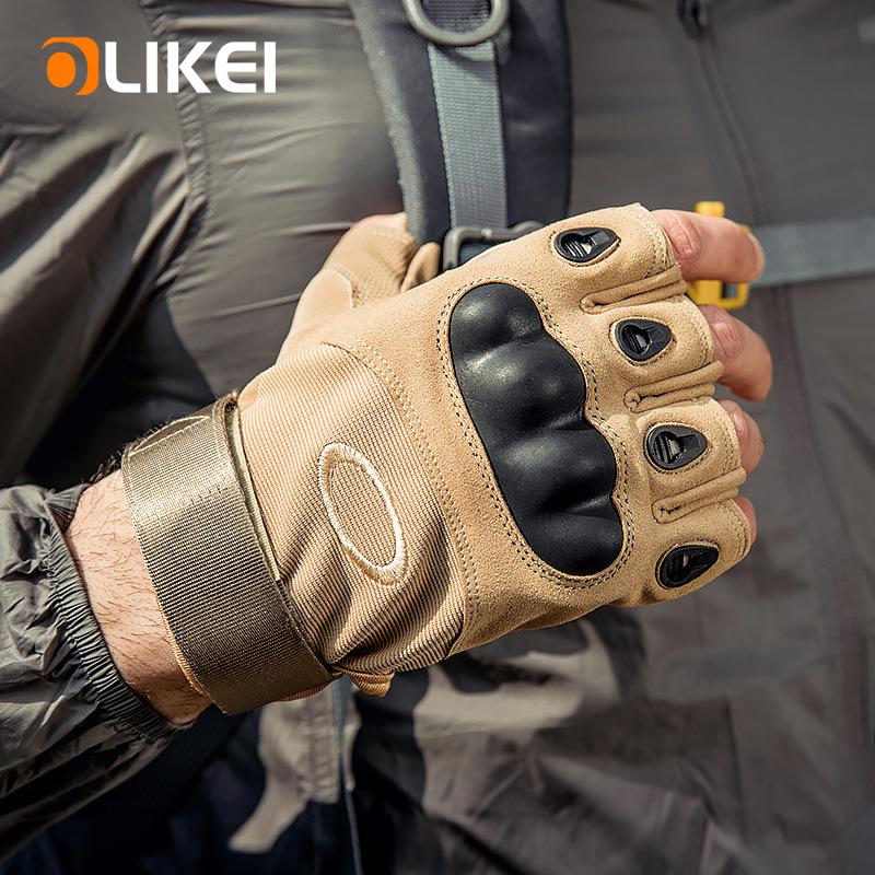 OLIKEI Half Finger Tactical Gloves for Men Hard Shell Military Gloves Anti-slip Wear-resistant Outdoor Climbing Gloves Motorcycle Cycling Gloves