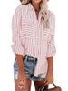 2024 Summer Women's Fashion Striped Long Sleeve Shirt Cotton Polyester Blend