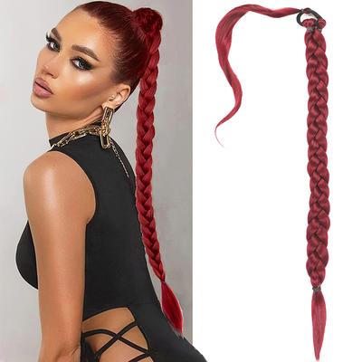 Synthetic Long Boxing Braided Ponytail Hair Extensions Red Ponytail With Hair Rope Natural Braids Hair for Women Heat Resistant