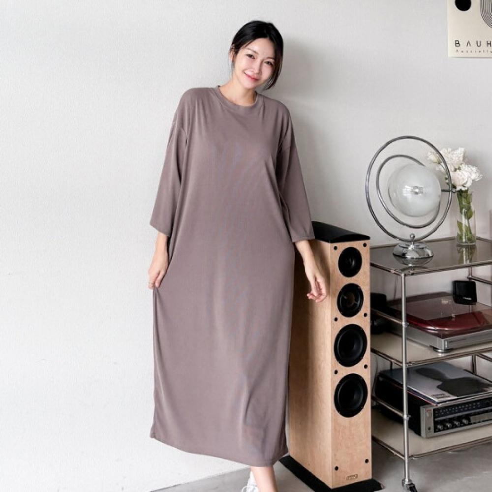 Shop Women Solid Round Neck Long Dress Mocha Ara Wdr 3852