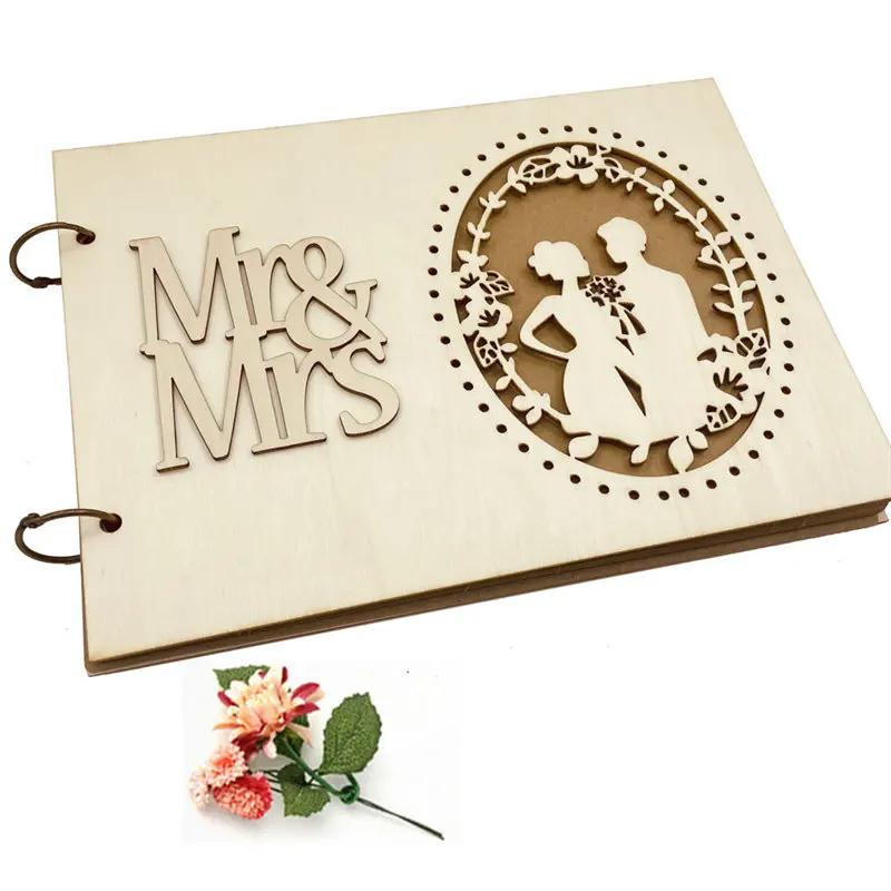 20/40 Page Wooden Wedding DIY Message Book Creative Signature Book MR&MRS Photo Album Wedding Decoration Supplies Sign-in Book