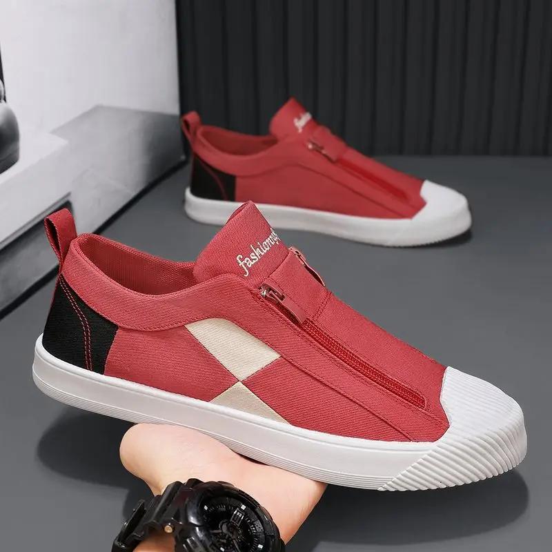 Fashion Zip Korean Style Casual Shoes for Men Breathable Round Toe Hiking Sneakers Elegant Low Price Vulcanize Non-leather Work Man Shoe