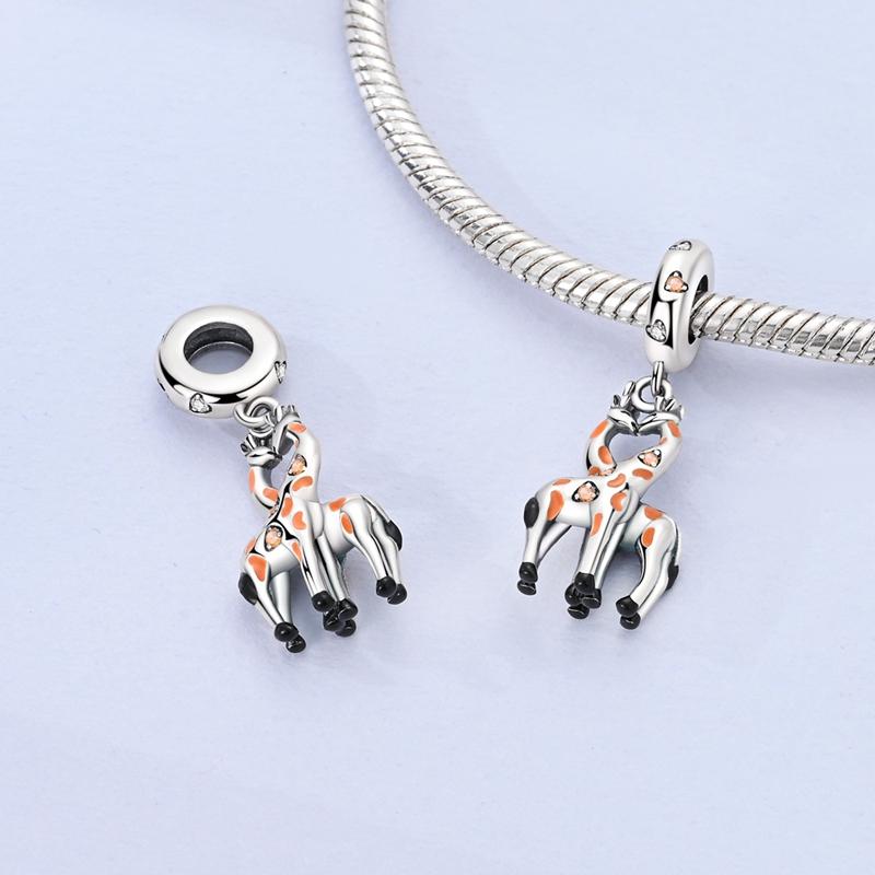 Orange Couple Giraffe Pendants Copper Original Beads Fit Original Charms Bracelet Beads Jewelry Gifts For Women