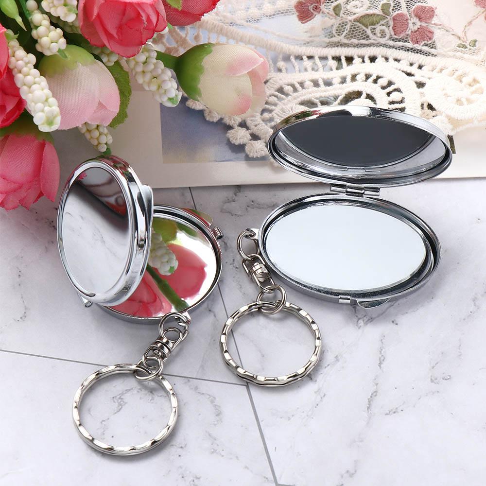 Metal Folding Mirror Key Chain with Key Ring Double Sides Cosmetic Mirror Keychain  Girls Toy