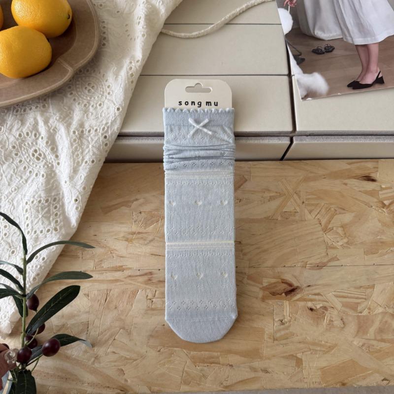 

Женские весенне-летние однотонные милые носки с бантом в цилиндрический рубчик 1 pair морской синий