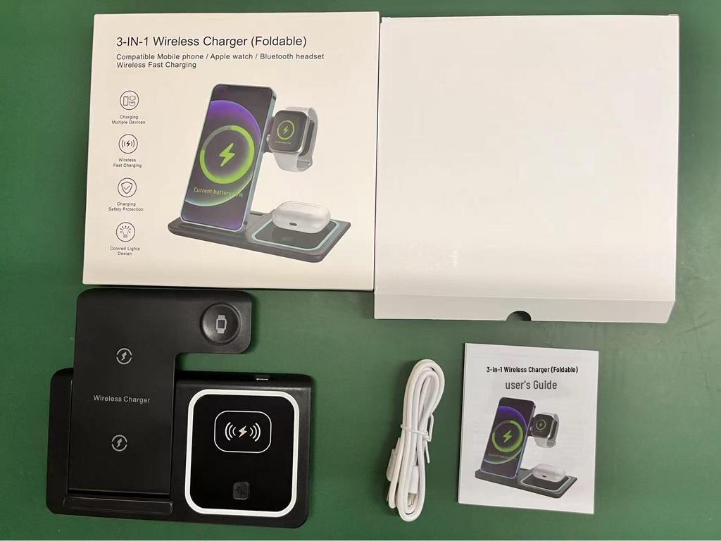 3-in-1 Foldable Wireless Charger: Phone Stand, Watch & Earbuds Fast Charger
