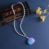 Amber Beeswax Gradient Purple-Blue Necklace Water Drop Flowers Pendent Necklace For Women Unisex Beaded Pendant Ornaments Gift