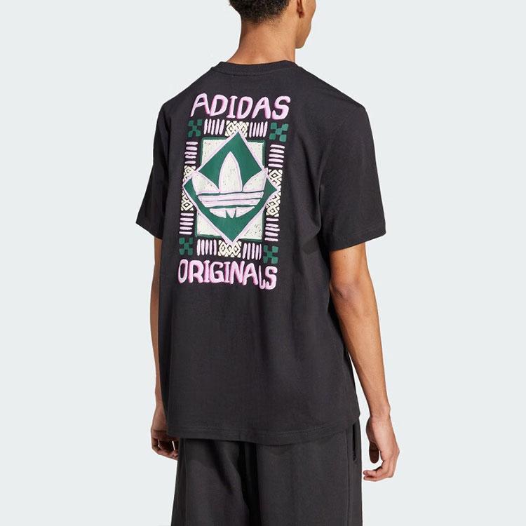 Adidas Originals Logo Print Crew Neck Straight Cut Short Sleeve T-Shirt Men Tops Black JC6537