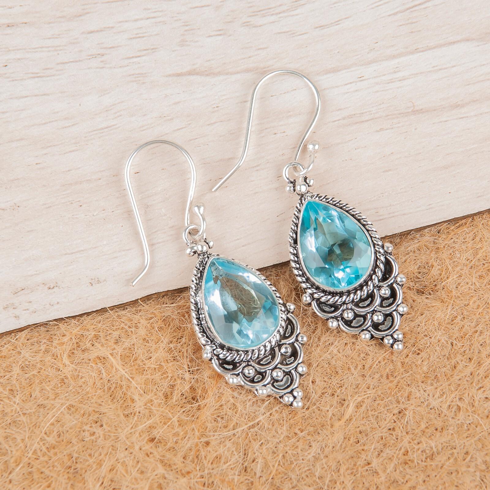 

Rare Sky Blue Topaz Gemstone 925 Sterling Silver Jewelry Handmade Earrings 1.9 EE-85-3