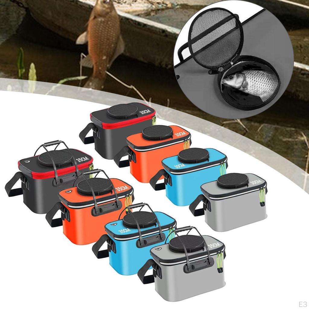 Fishing Bucket Fish Carrier Foldable Multifunctional Large Capacity Live Container with Strap