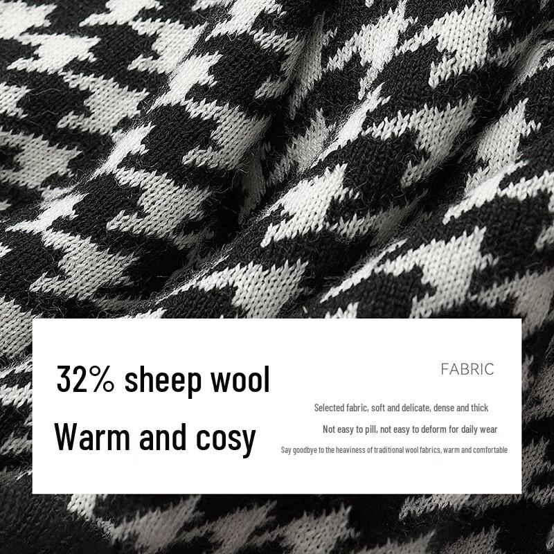 ELLE Women's Retro Houndstooth Wool Blend Shawl Cape