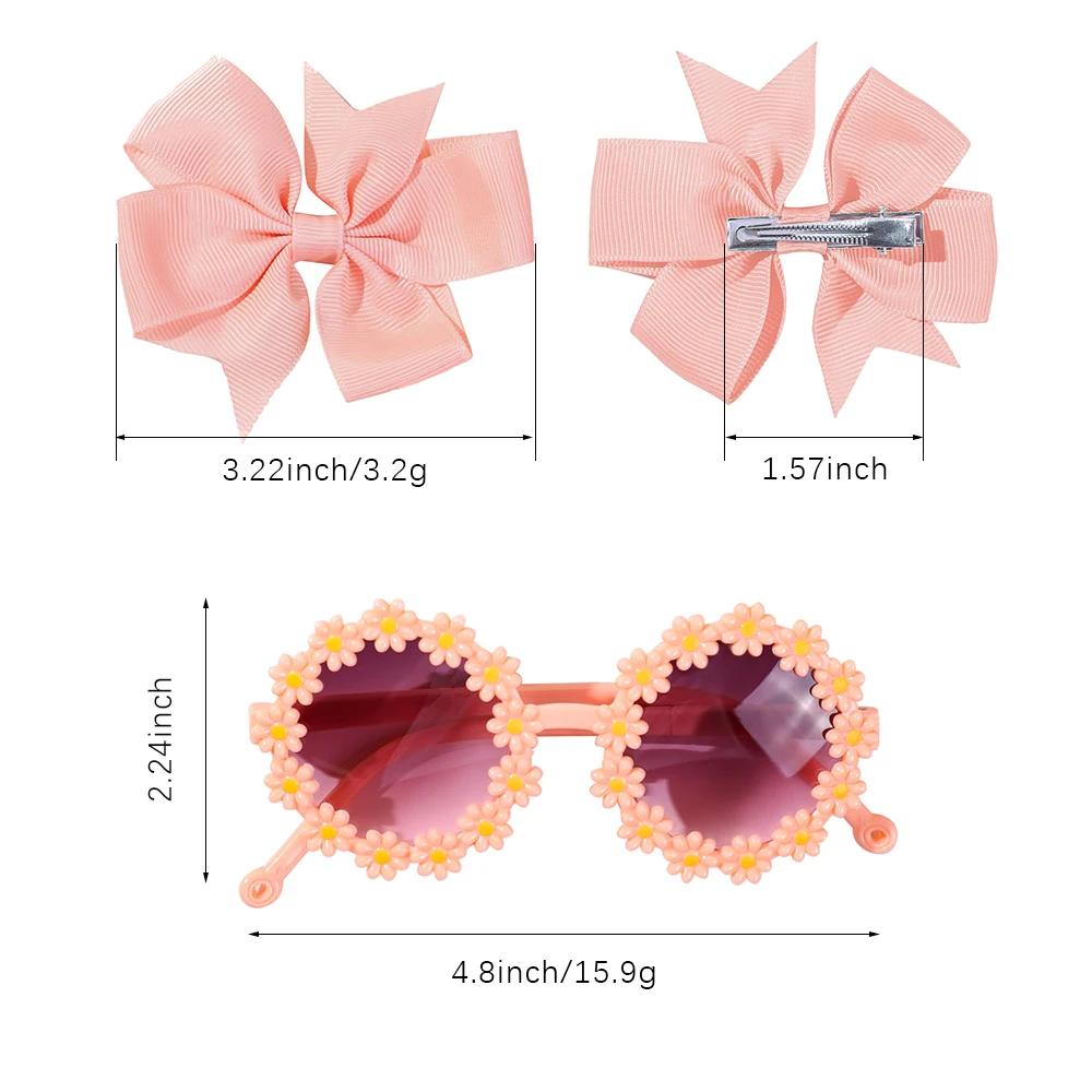 3Pcs/set Cute Girl Bow Hairclips Retro Flower Sunglasses for Kids Printing Handmade Hairgripes Kids Headwear Glasses Accessories