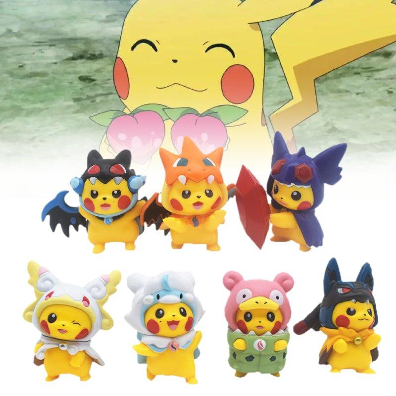 Pvc 7pcs Pikachu Toy Model Desktop Decoration Children Christmas Gift