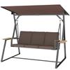 Outdoor Garden Swing 3 Seater With Adjustable Roof 2 Trays Cushions And Metal Frame Load 360 Kg Brown