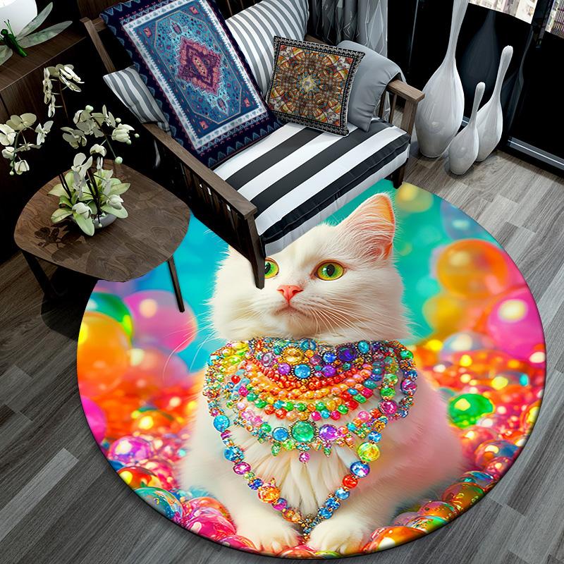 Magical Cat Round Area Rug,Carpet Rug for Living Room Bedroom Sofa Playroom Decor,Non-slip Floor Mat