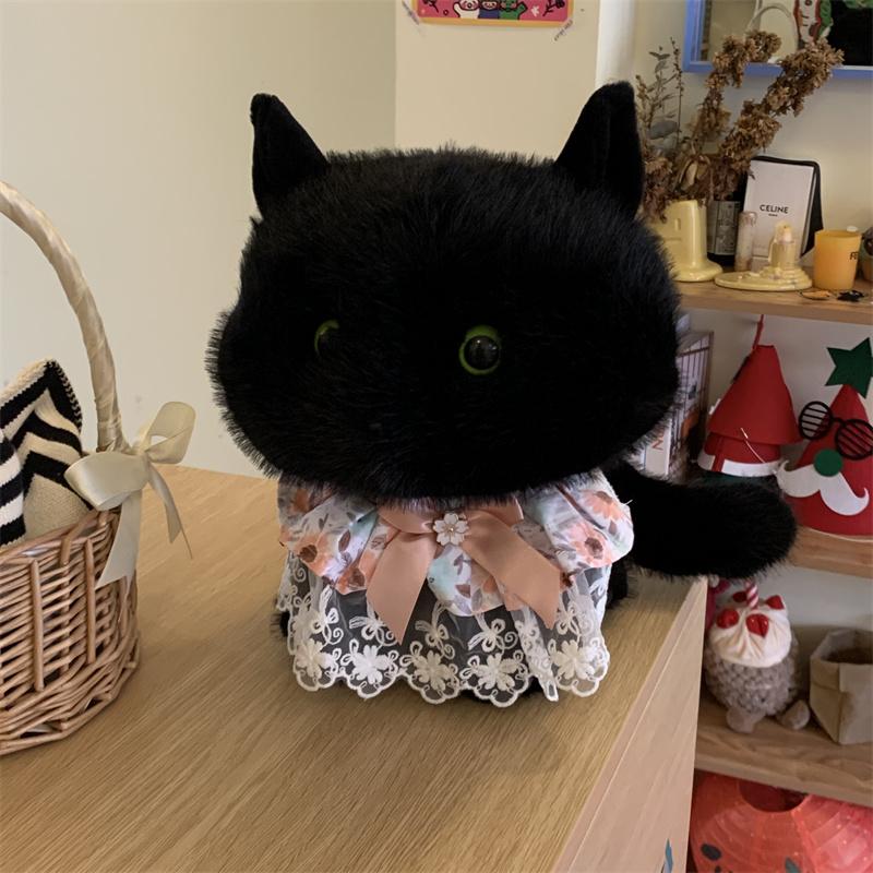 Cartoon Black Cat Plush Toy Simulation Plushie Cat Doll Lifelike Soft Stuffed Animals Doll Kawai Birthday Gift