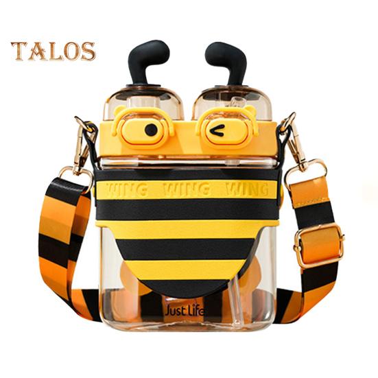 

1 комплект, кувшин для воды с двойной крышкой, многоразовый, без BPA, полезный, в форме пчелы, спортивный стакан для воды для фитнеса с соломинкой для школы жёлтый