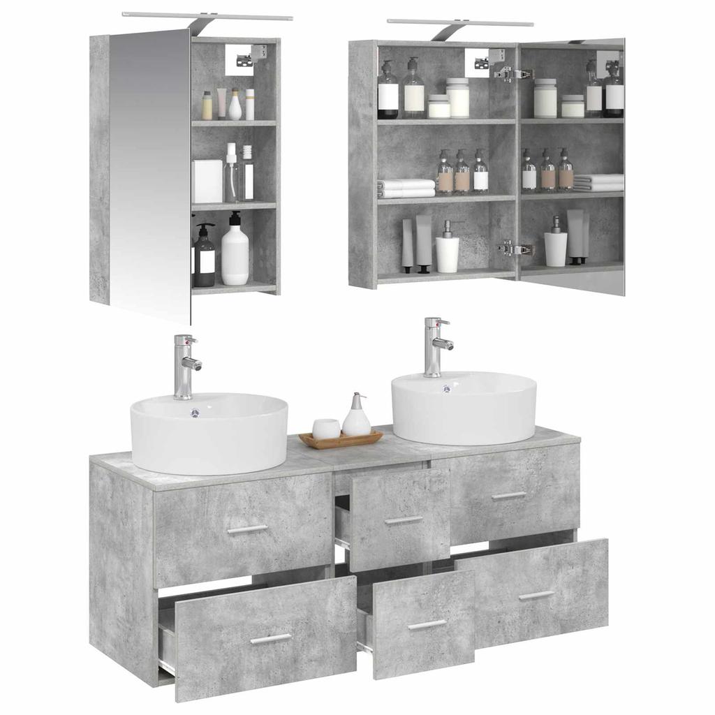 5 Piece Bathroom Furniture Set Concrete Grey Engineered Wood and Glass