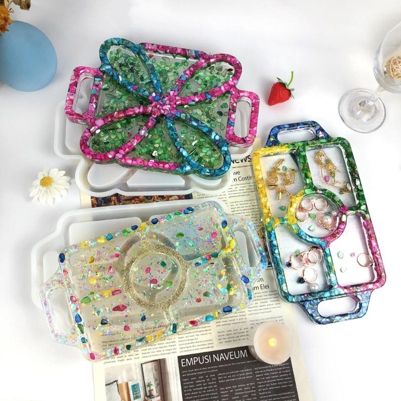 DIY Epoxy Crystal Valentines Day Four-Leaf Grass Storage Box Mold for Soap Candle Holder Jewelry Storage Home Decor