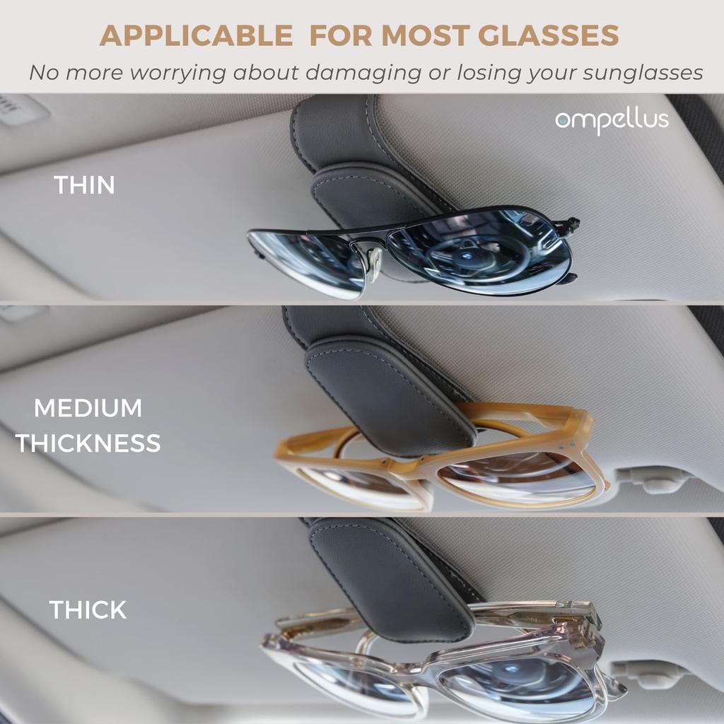 Ompellus Magnetic Leather Sunglasses Holder Eyeglass Hanger Clip for Car Sun Visor Suitable for Different Size Eyeglasses (Beige, 2 Pack)
