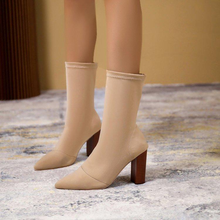 Fashion Pointed Toe Half High Sock Boots for Women Very High Heel Elastic Mid Calf Shoes Woman Spring Autumn Fashion 2025 Footwear Sale