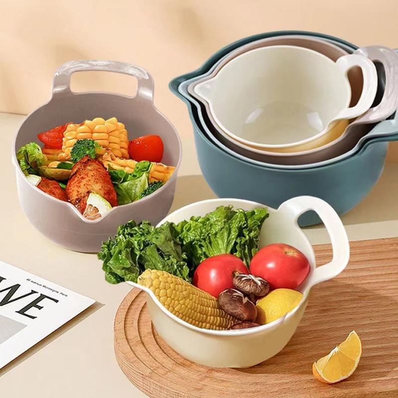 4PCS multi-functional baking flour mixing bowl Plastic fruit and vegetable salad tray handle easy storage kitchen wash basket