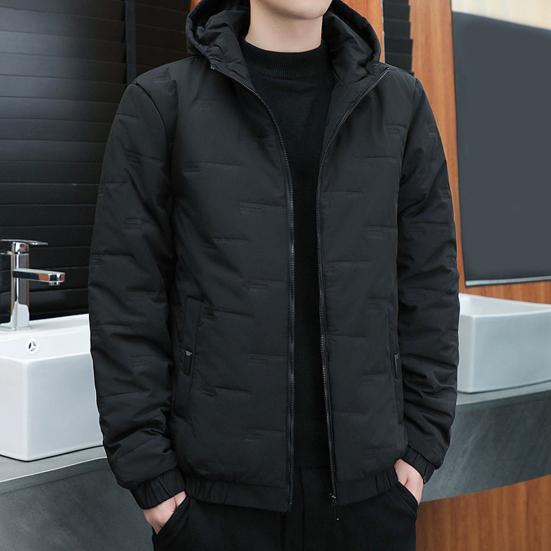 Men Jacket Hooded Thermal Windproof Slim Fit Warm Quilted Coat with Zipper Pockets Autumn Winter Casual Outerwear