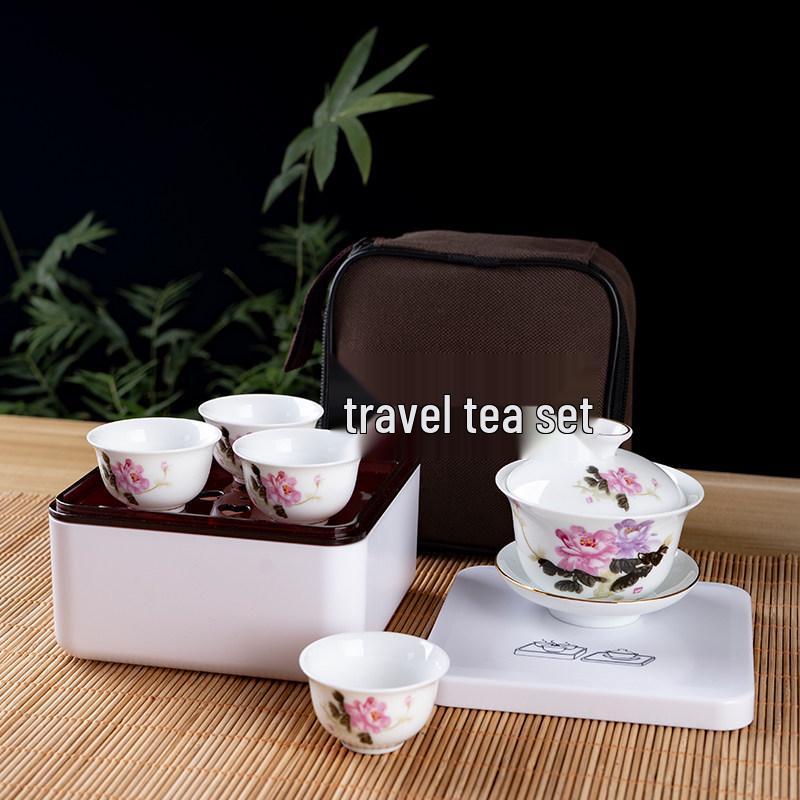 Portable Ceramic Kung Fu Travel Tea Set with Tray and Case