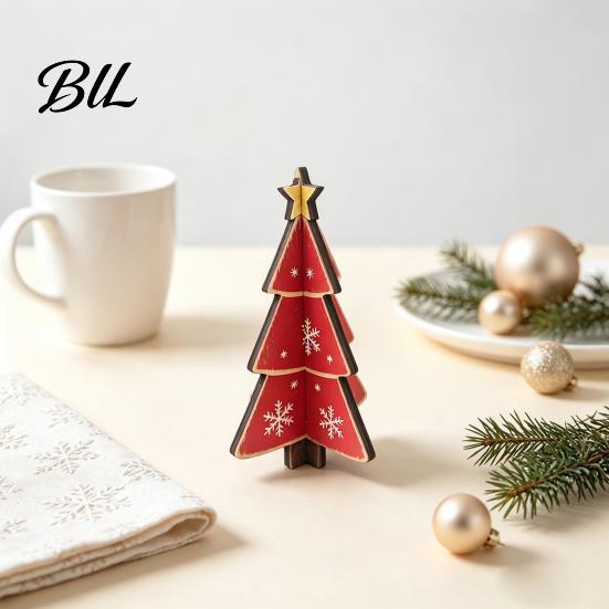 Easy Storage Seasonal Decorations Wooden Christmas Tree Tabletop Decoration, Rustic 3D Interlocking Ornaments, Vintage Reusable Eco Friendly