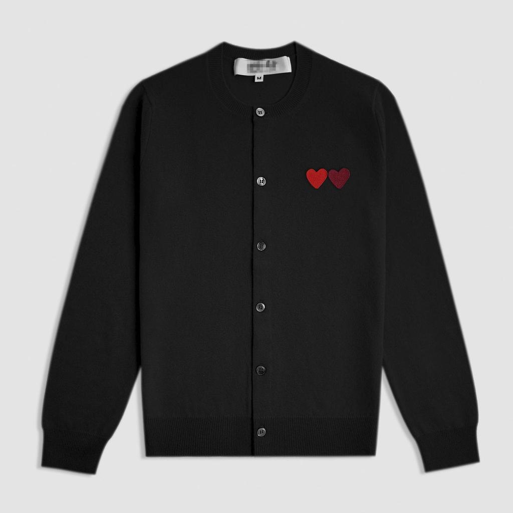 CDG Kawakubo Japanese-Style Heart Knit Crewneck Cardigan - 100% Wool, Double Mood Design, Couple Style PLAY Cardigan.