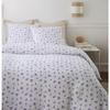 Housse De Couette + Taies - Loucas - Gaze De Coton - 240 X 260 Cm - Motifs Feuillage Bleu