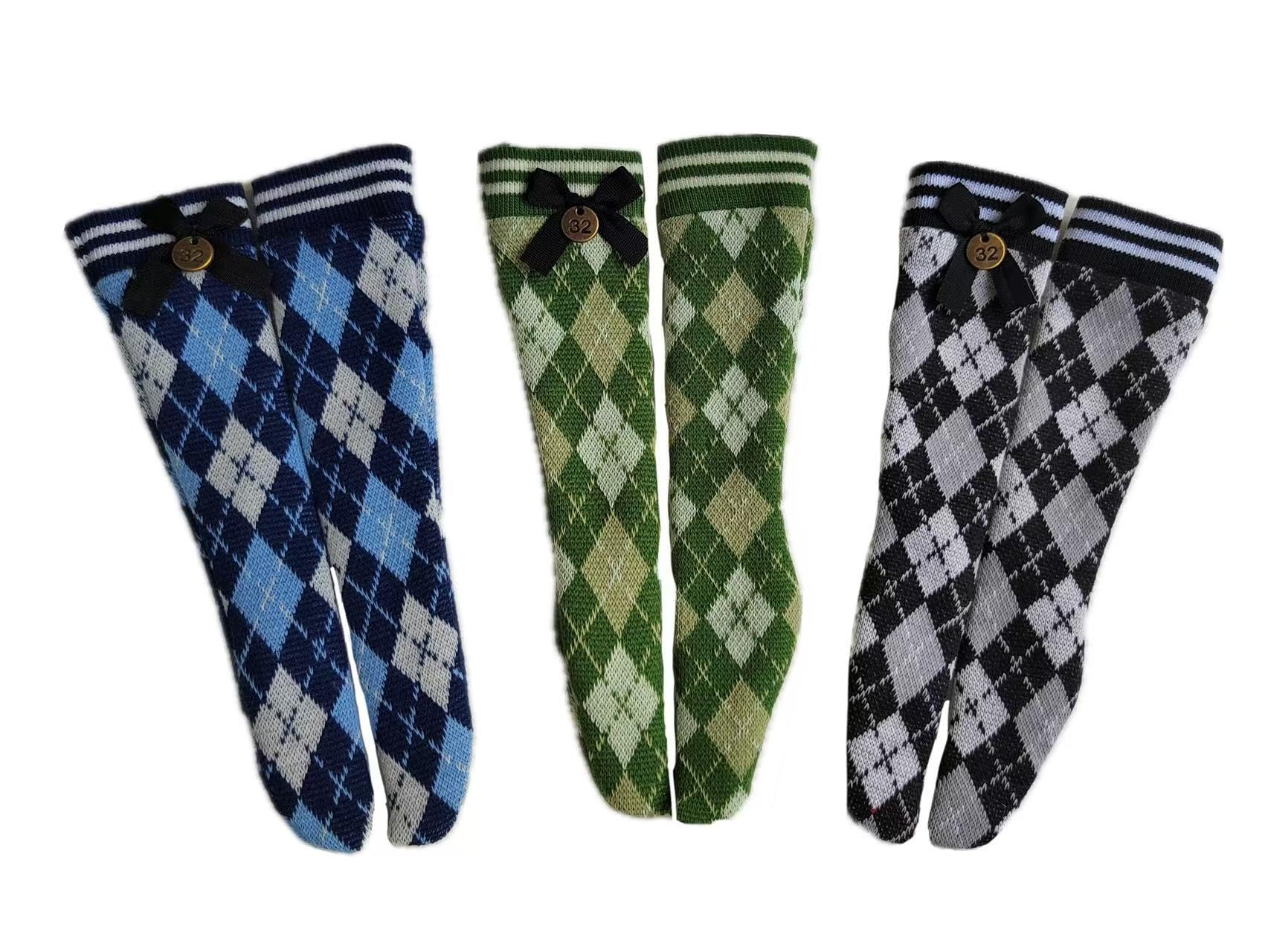 

BJD 14 Doll Socks, Knit Socks with Ribbons, Geometric Pattern, Set of 3 Pairs (Set A, Standard 14)