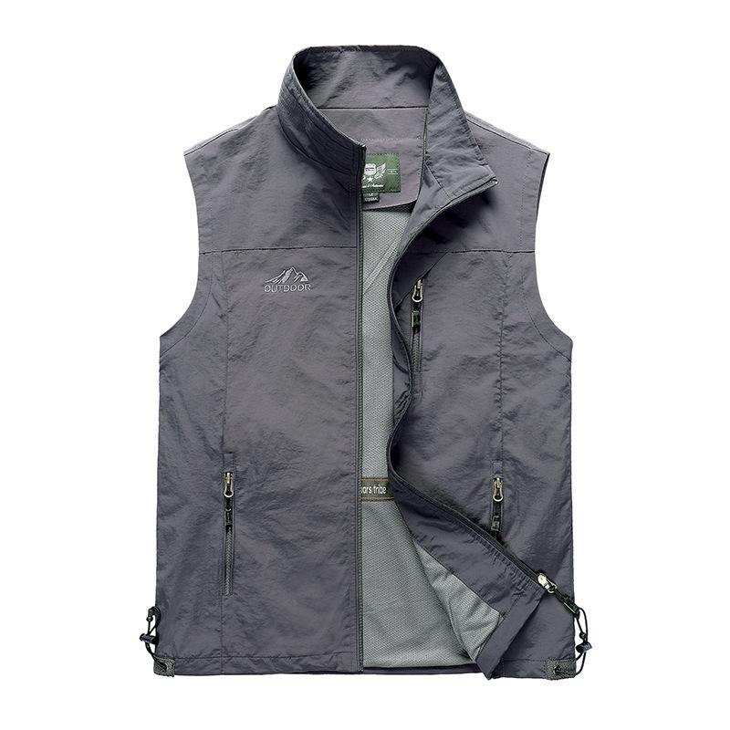 Herren Frühling Sommer Outdoor Freizeit Gilet Schnelltrocknende Weste Schlichte Mode Stehkragen Fotografie Weste