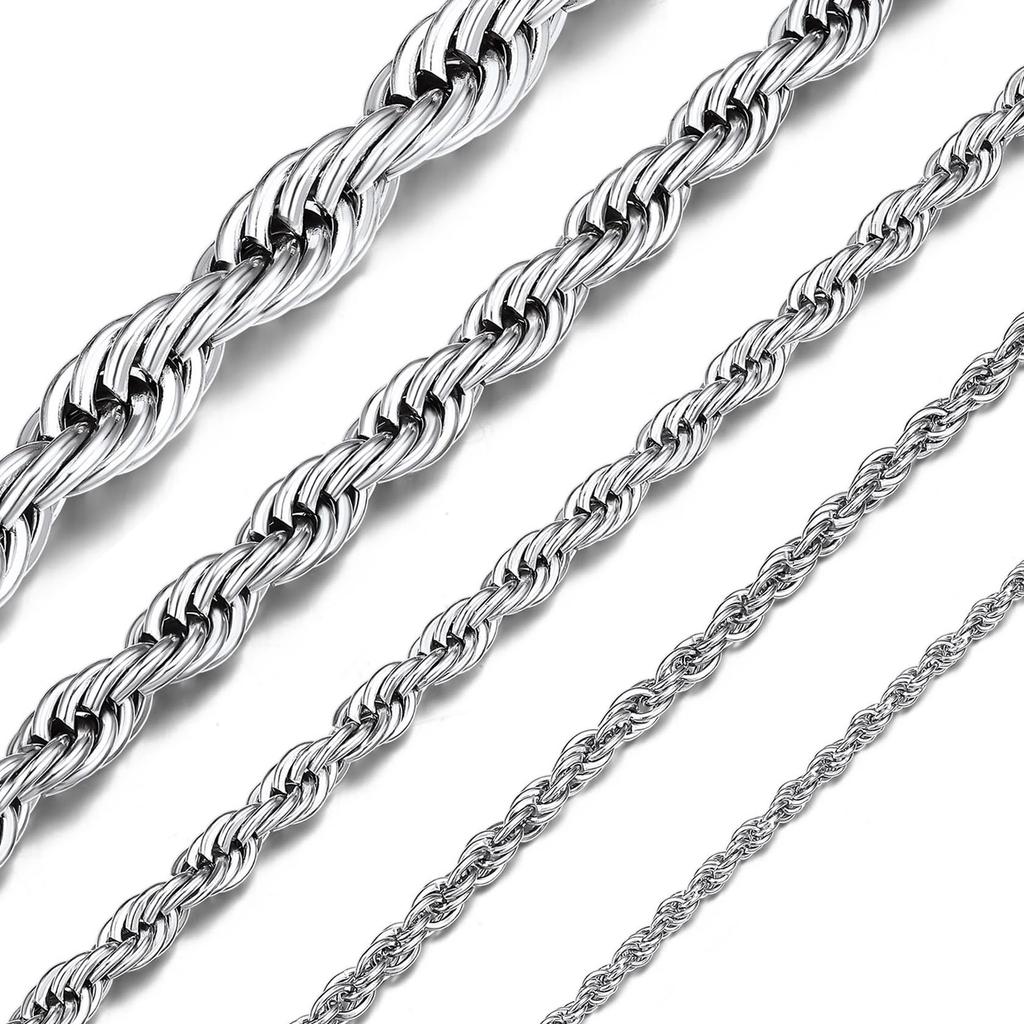 ChainsHouse Herren Halskette, Nur Kette, Edelstahl Seilkette, Silber, Hypoallergen, 50cm, 3.8mm, Damen Accessoires